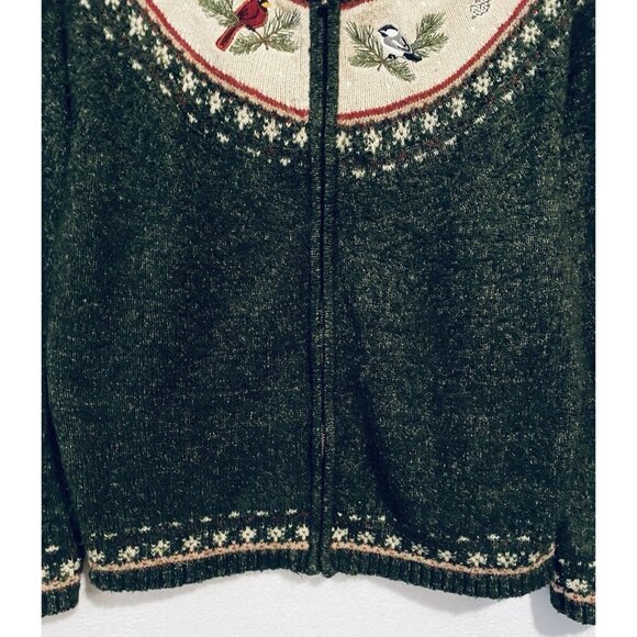 Croft And Barrow Cardigan Sweater Womens XL Green Embroidered Birds Silk Wool - Picture 3 of 8